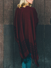 Claudine Burgundy & Black Reversible Tassel Poncho - Tech Haul