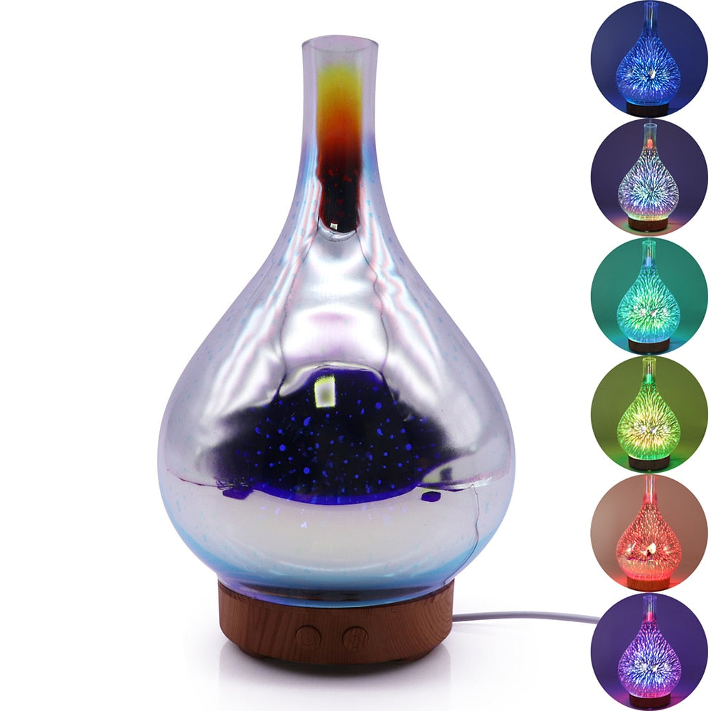 3D Firework Light & Glass Vase Essential Oil Diffuser