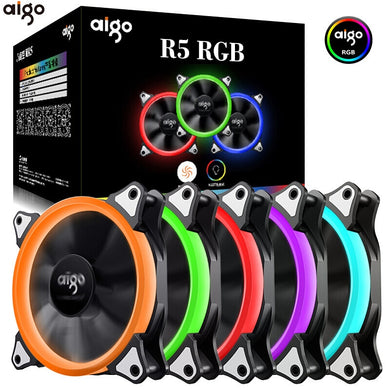 Aigo 120mm 12v Adjustable Aurora RGB LED Computer Cooling Fan | Mute Ventilador