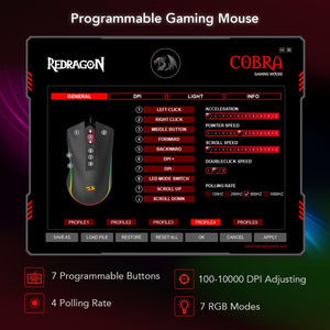 Redragon COBRA M711 Chroma 10000 DPI Wired Gaming Mouse | 16.8 Million RGB Color, Backlit 7 Programmable Buttons, Optical Tracking