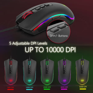 Redragon COBRA M711 Chroma 10000 DPI Wired Gaming Mouse | 16.8 Million RGB Color, Backlit 7 Programmable Buttons, Optical Tracking