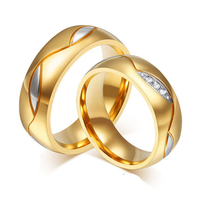 Rings Couple For Women Men Engagement Ring Gold Color Titanium Steel Jewelry A10 - Tech Haul