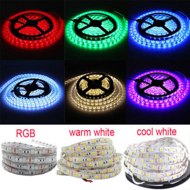 16 Ft 5M RGB White Blue 300 5050 LED Flexible Light Strip Lamp Waterproof DC 12V